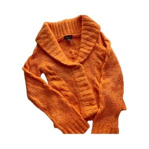 Y2K Bebe Vibrant Orange Cable Knit Cropped Cardigan Size Small